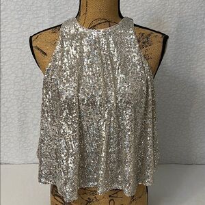 Marciano Silver Sequin Sleeveless Tank Top